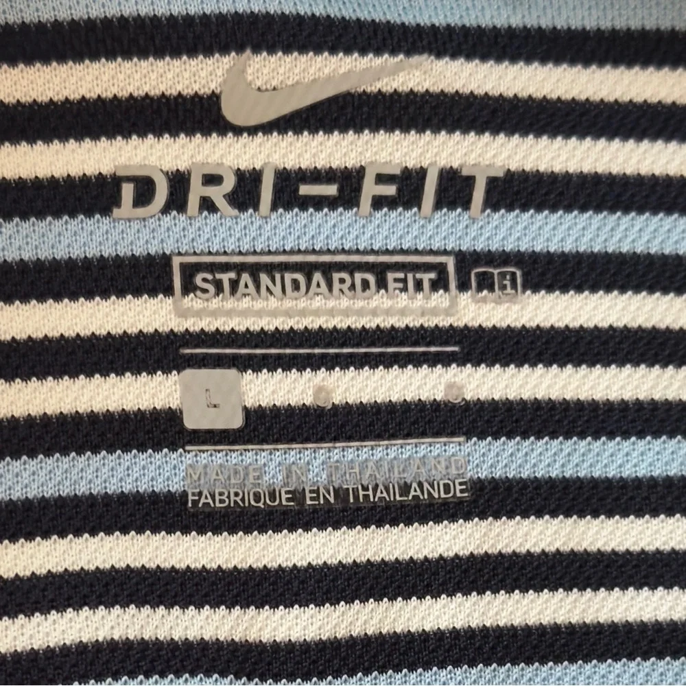 Nike Navy and White Striped‎ Polo Shirt Dry Fit